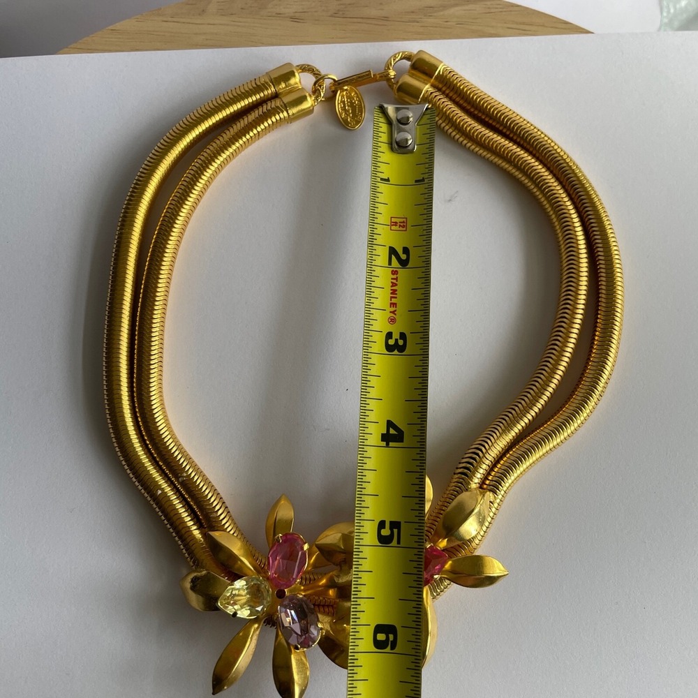 Vintage Philippe Ferrandis Gold Necklace Pink Crystals Statement Jewelry - Picture 5 of 9